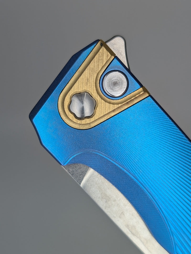 MachineWise Sonora Teal Ti (Brass Bolster | Sun Ray Handle) Buttonlock Folding Knife #1604