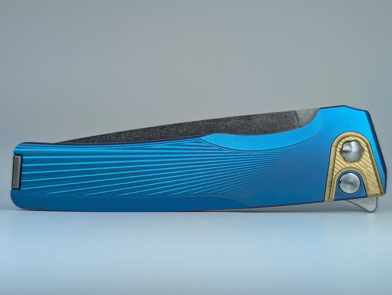 MachineWise Sonora Teal Ti (Brass Bolster | Sun Ray Handle) Buttonlock Folding Knife #1604