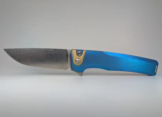 MachineWise Sonora Teal Ti (Brass Bolster | Sun Ray Handle) Buttonlock Folding Knife #1604