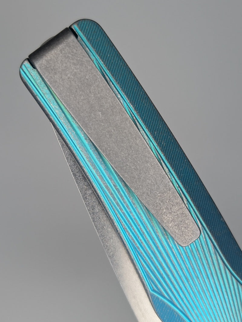 MachineWise Sonora Teal w/ Distress ( S90V | Ti Bolster | Sun Ray Handle ) Integral Buttonlock Folding Knife #1779