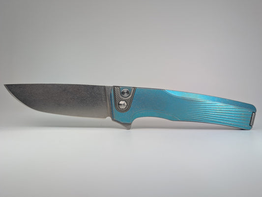 MachineWise Sonora Teal w/ Distress ( S90V | Ti Bolster | Sun Ray Handle ) Integral Buttonlock Folding Knife #1779