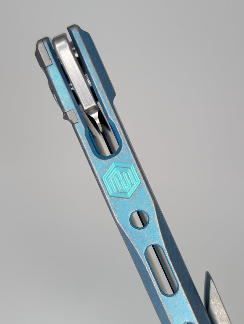 MachineWise Sonora Teal w/ Distress ( S90V | Ti Bolster | Sun Ray Handle ) Integral Buttonlock Folding Knife #1779