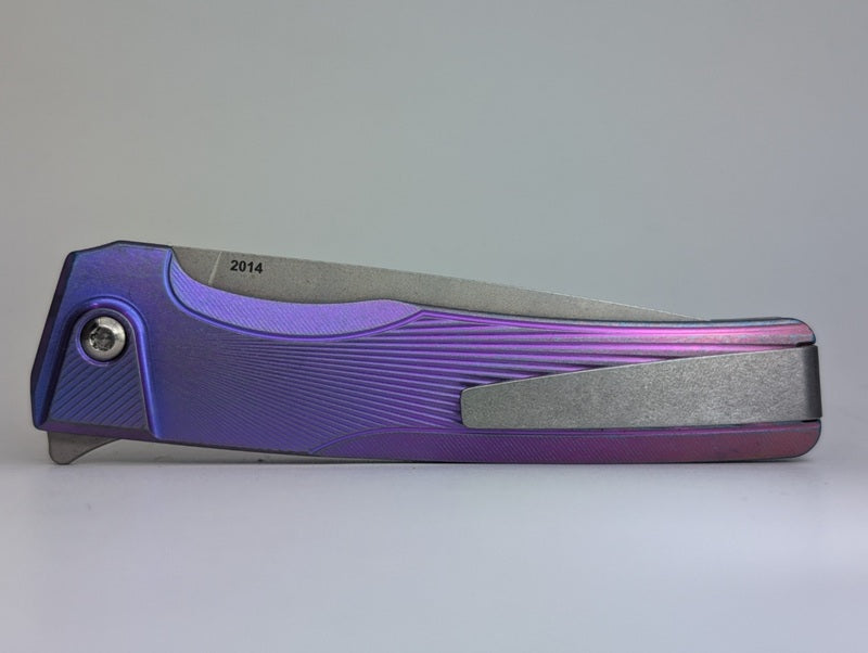 MachineWise Sonora Sunray Blurple Fade w/ Navy Distress (S90V | Titanium Bolster) Button Lock Folding Knife #2014
