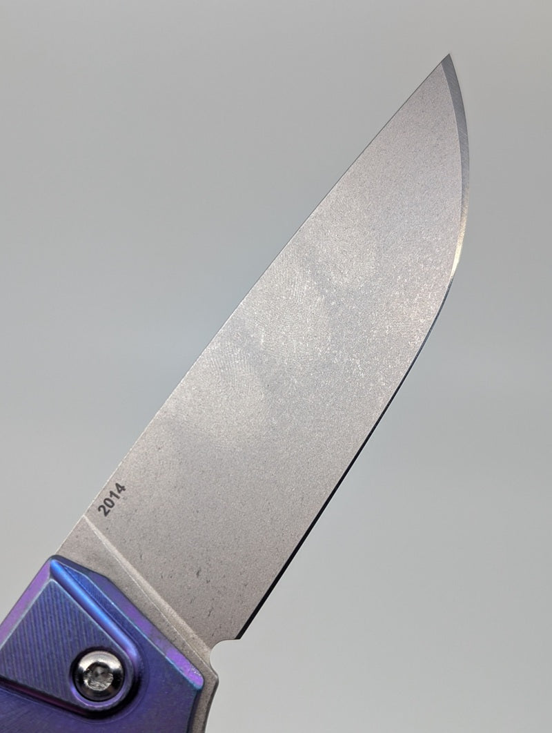 MachineWise Sonora Sunray Blurple Fade w/ Navy Distress (S90V | Titanium Bolster) Button Lock Folding Knife #2014