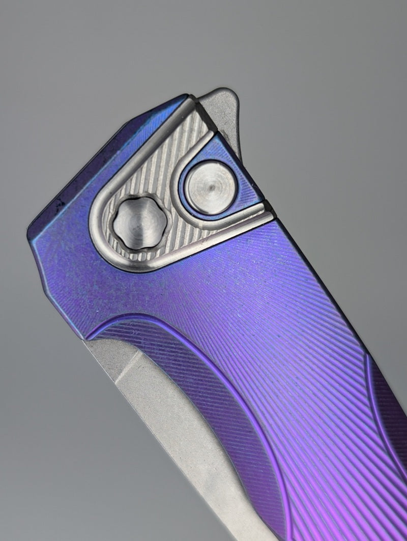 MachineWise Sonora Sunray Blurple Fade w/ Navy Distress (S90V | Titanium Bolster) Button Lock Folding Knife #2014