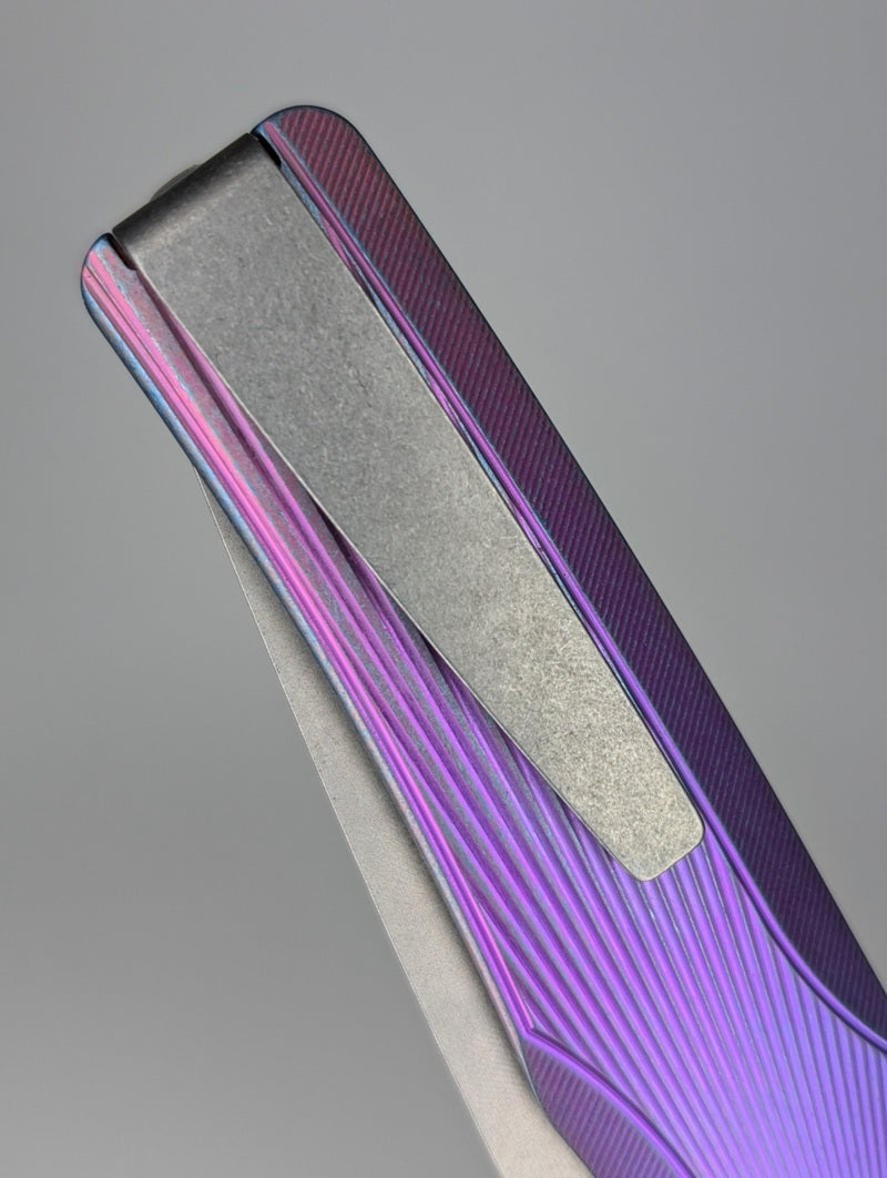 MachineWise Sonora Sunray Blurple Fade w/ Navy Distress (S90V | Titanium Bolster) Button Lock Folding Knife #2014