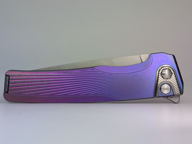 MachineWise Sonora Sunray Blurple Fade w/ Navy Distress (S90V | Titanium Bolster) Button Lock Folding Knife #2014