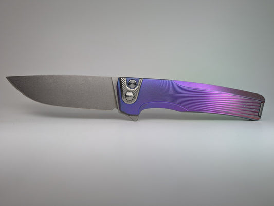 MachineWise Sonora Sunray Blurple Fade w/ Navy Distress (S90V | Titanium Bolster) Button Lock Folding Knife #2014