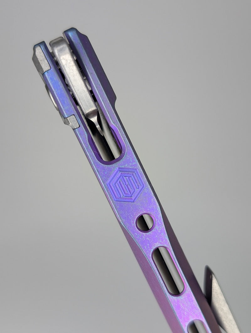 MachineWise Sonora Sunray Blurple Fade w/ Navy Distress (S90V | Titanium Bolster) Button Lock Folding Knife #2014