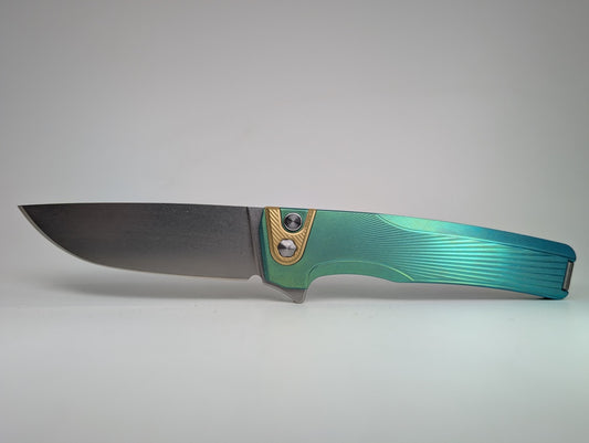 MachineWise Sonora Sunray Green Ti (S90V | Brass Bolster) Button Lock Folding Knife #2080