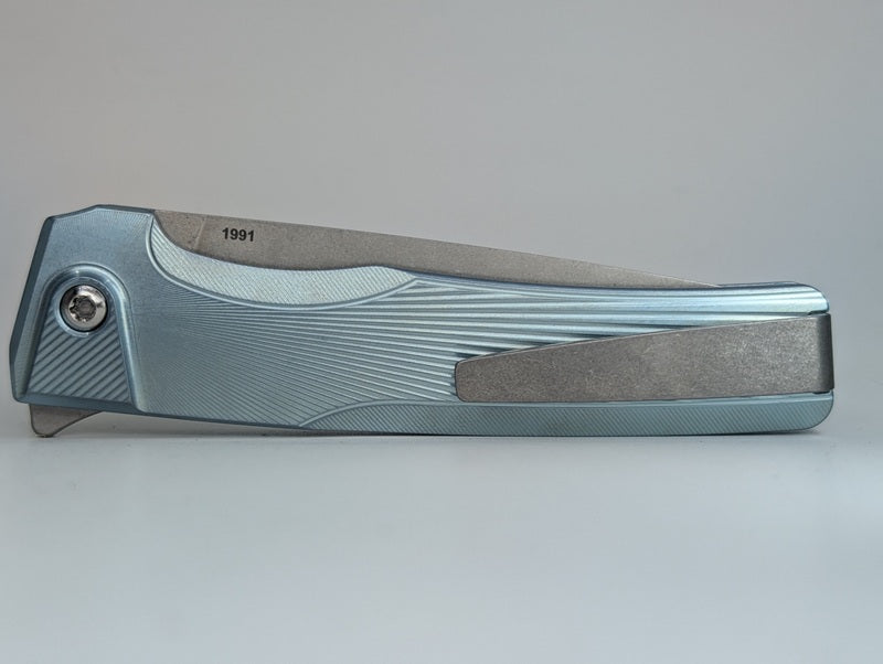 MachineWise Sonora Sunray Ice Blue Titanium (S90V | Titanium Bolster) Button Lock Folding Knife #1991 *BLEM*