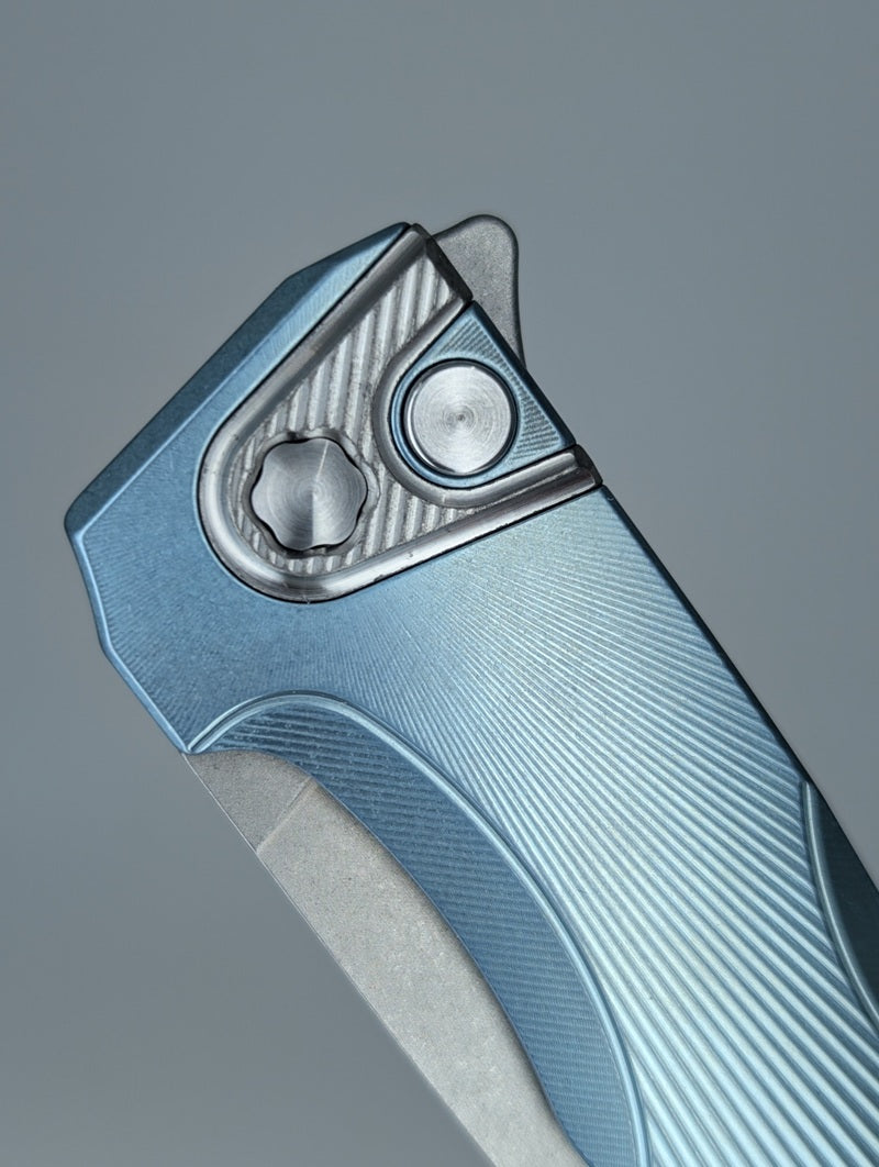 MachineWise Sonora Sunray Ice Blue Titanium (S90V | Titanium Bolster) Button Lock Folding Knife #1991 *BLEM*