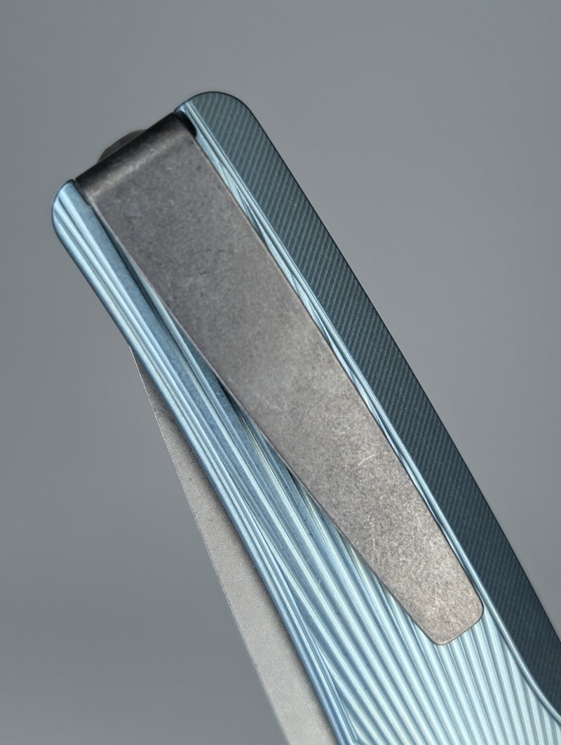 MachineWise Sonora Sunray Ice Blue Titanium (S90V | Titanium Bolster) Button Lock Folding Knife #1991 *BLEM*