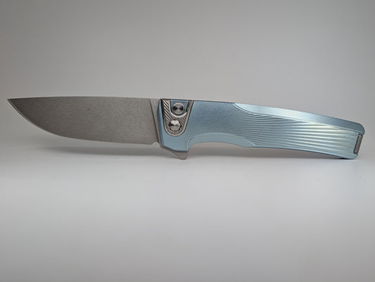 MachineWise Sonora Sunray Ice Blue Titanium (S90V | Titanium Bolster) Button Lock Folding Knife #1991 *BLEM*