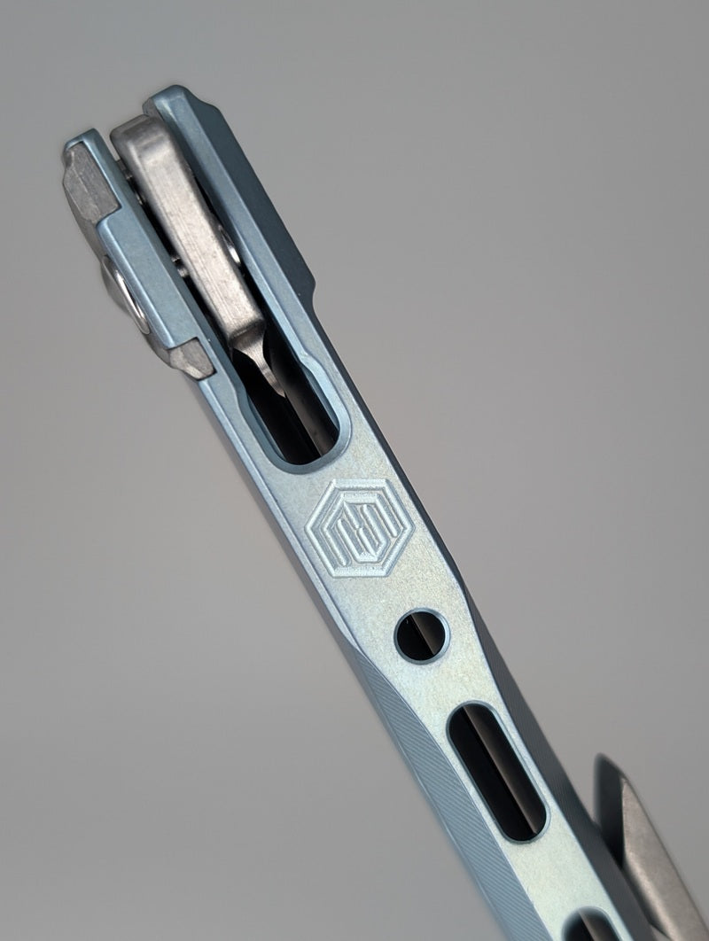 MachineWise Sonora Sunray Ice Blue Titanium (S90V | Titanium Bolster) Button Lock Folding Knife #1991 *BLEM*