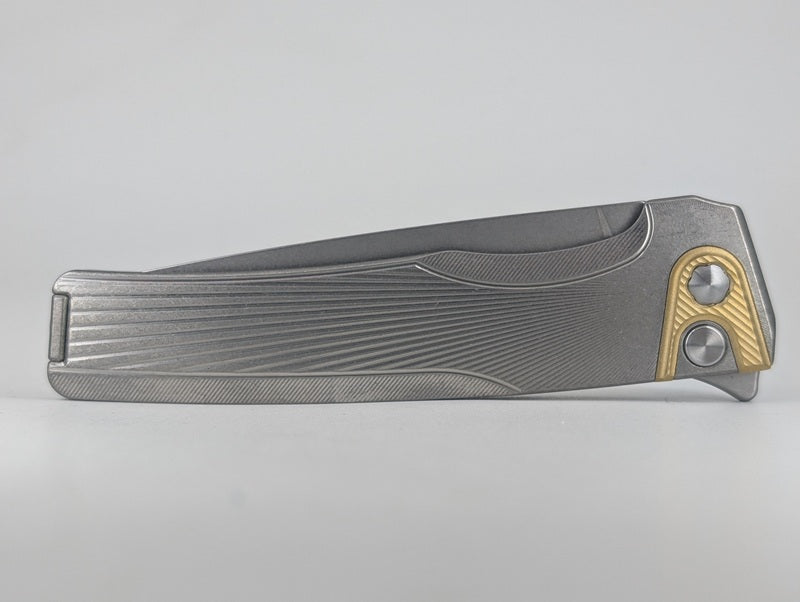 MachineWise Sonora Sunray Raw (S90V | Brass Bolster) Button Lock Folding Knife #2168