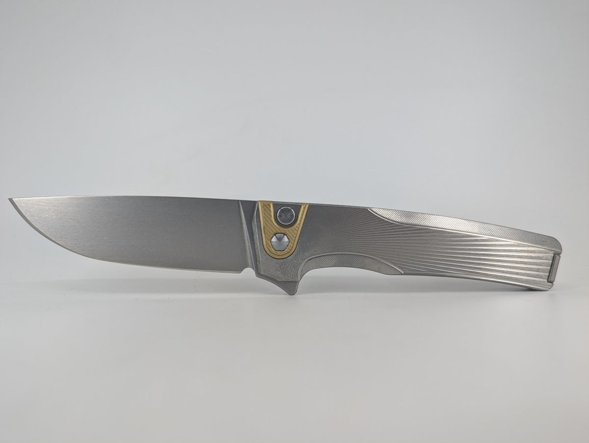 MachineWise Sonora Sunray Raw (S90V | Brass Bolster) Button Lock Folding Knife #2168