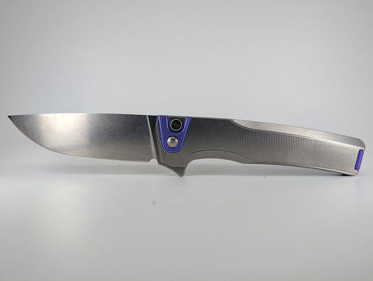 MachineWise Sonora Raw Ti (Blurple Ti Bolster | Ripples Handle) Buttonlock Folding Knife #1667 *BLEM*