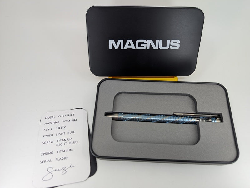 Magnus Clickshift "Helix" Light Blue Titanium Ballpoint Pen