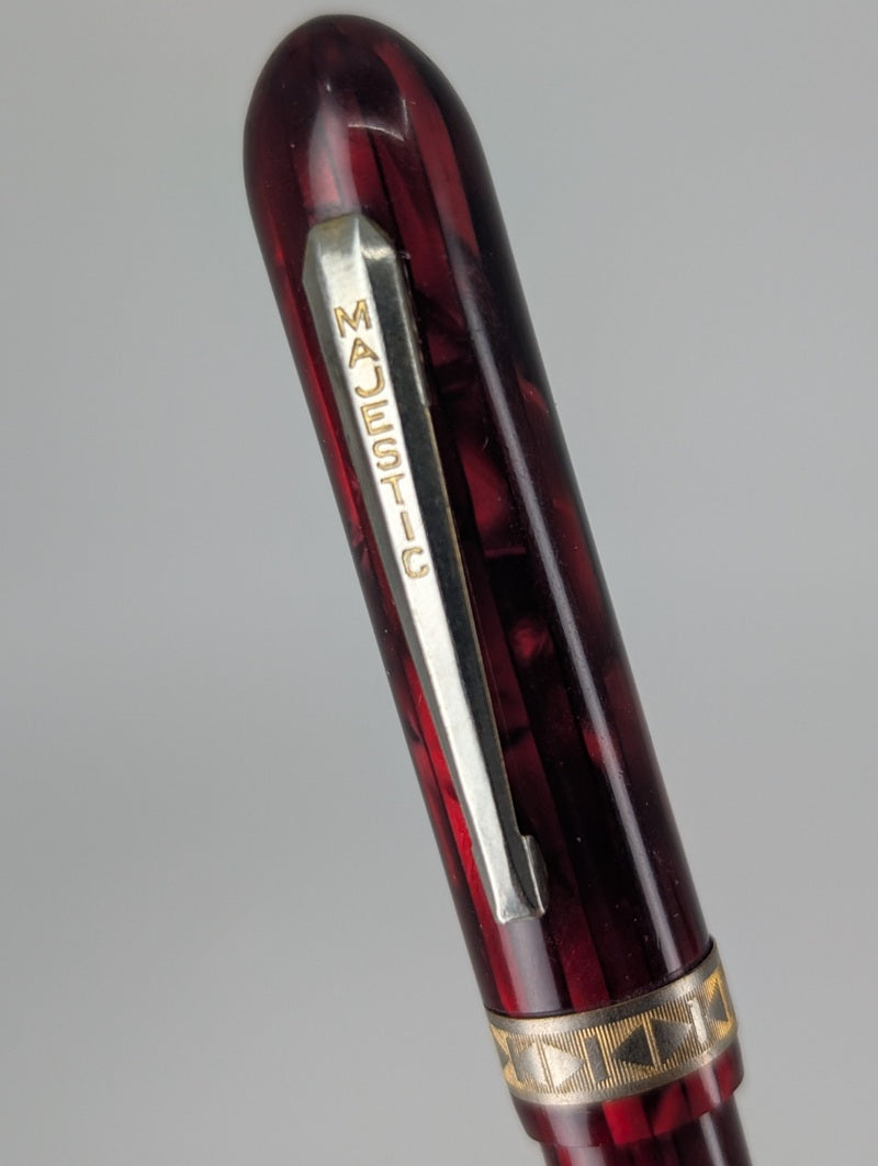 *Consignment* Majestic Ruby Red Celluloid Vintage Fountain Pen 14k Gold Fine Nib