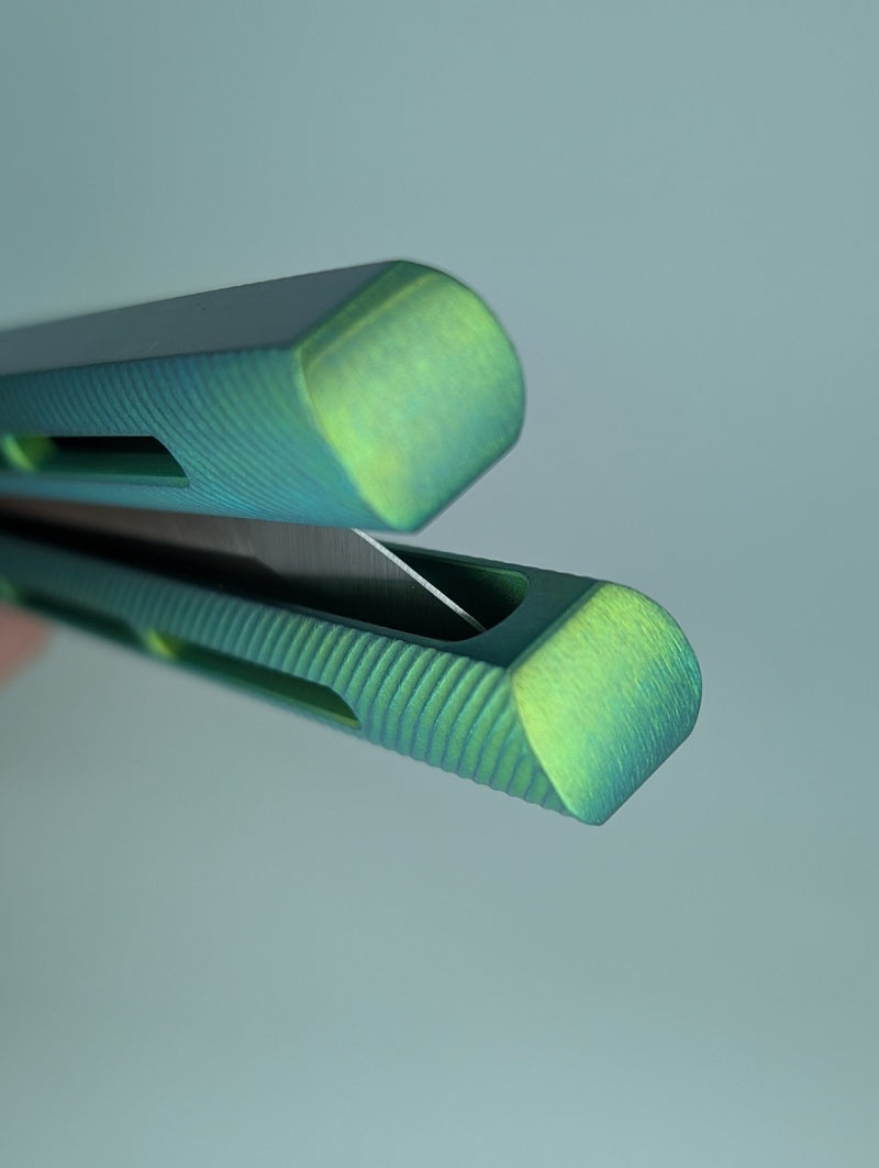 *Consignment* Medford Viceroy Tanto Green Titanium Live Blade Balisong