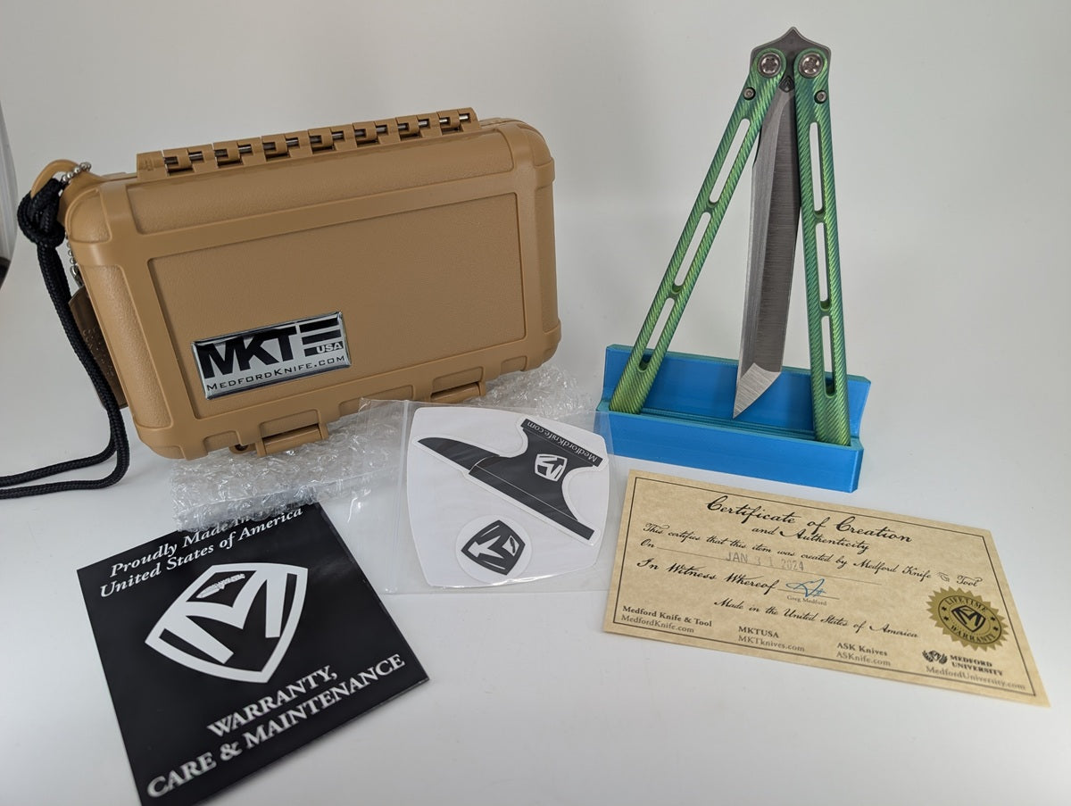 *Consignment* Medford Viceroy Tanto Green Titanium Live Blade Balisong
