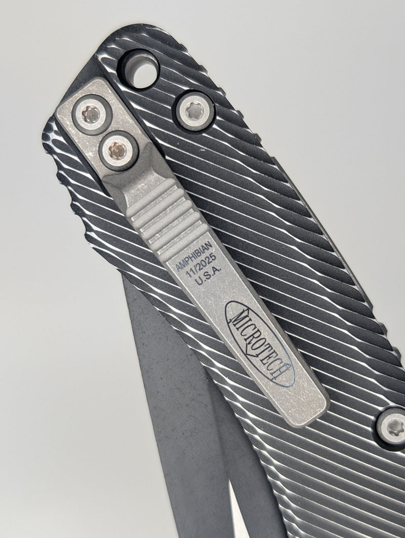 Microtech Amphibian RAM-LOK S/E Fluted Distressed Black Apocalyptic DLC Folding Knife