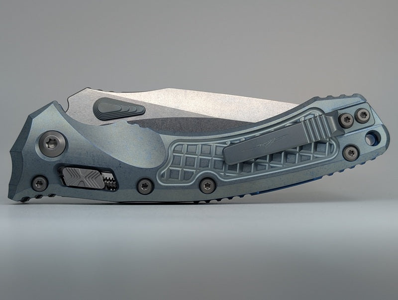 Microtech Amphibian RAM-LOK Marfione Select Ice Blue Frag Titanium Folding Knife