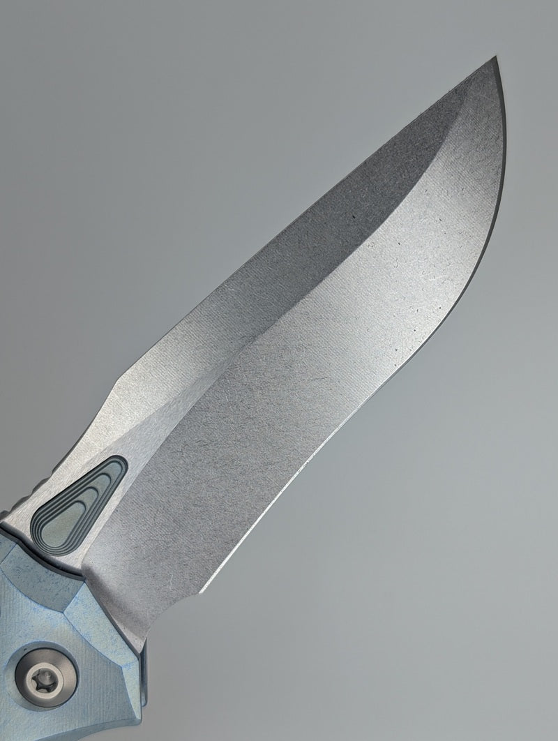 Microtech Amphibian RAM-LOK Marfione Select Ice Blue Frag Titanium Folding Knife