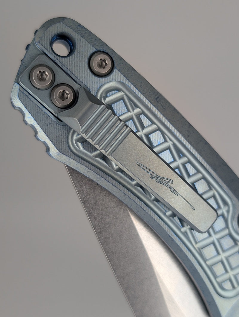 Microtech Amphibian RAM-LOK Marfione Select Ice Blue Frag Titanium Folding Knife