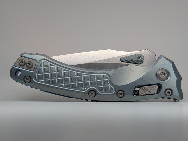 Microtech Amphibian RAM-LOK Marfione Select Ice Blue Frag Titanium Folding Knife