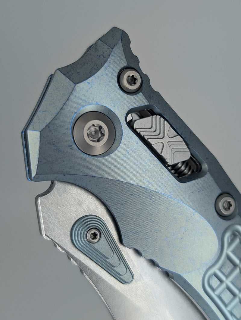 Microtech Amphibian RAM-LOK Marfione Select Ice Blue Frag Titanium Folding Knife