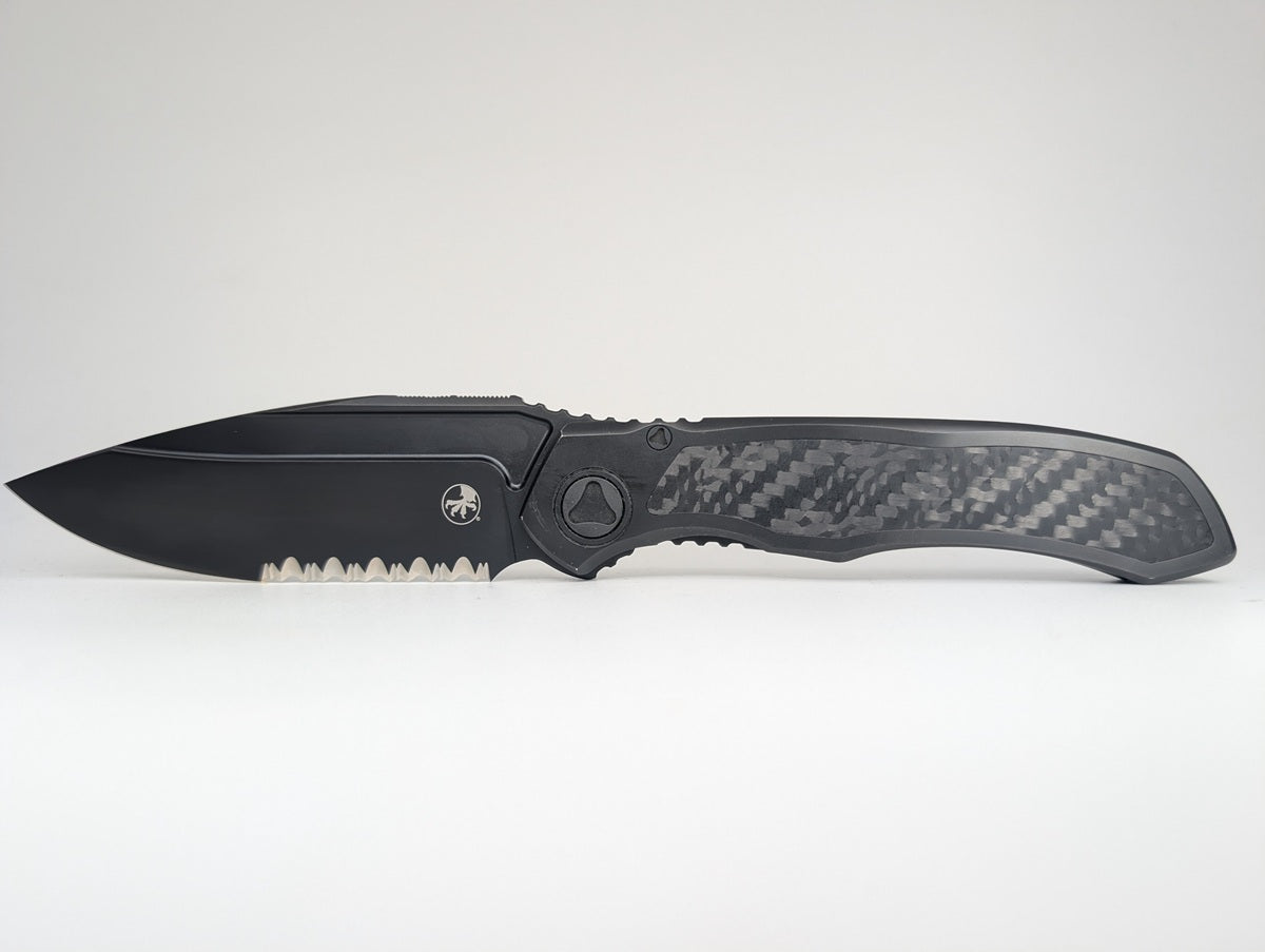 *Consignment* Microtech Anax Single Edge Partial Serrated DLC Titanium Frame Lock Folding Knife