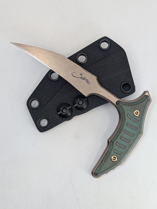 Microtech Marfione Select Bee Bronzed Stonewash Antique Green Push Knife