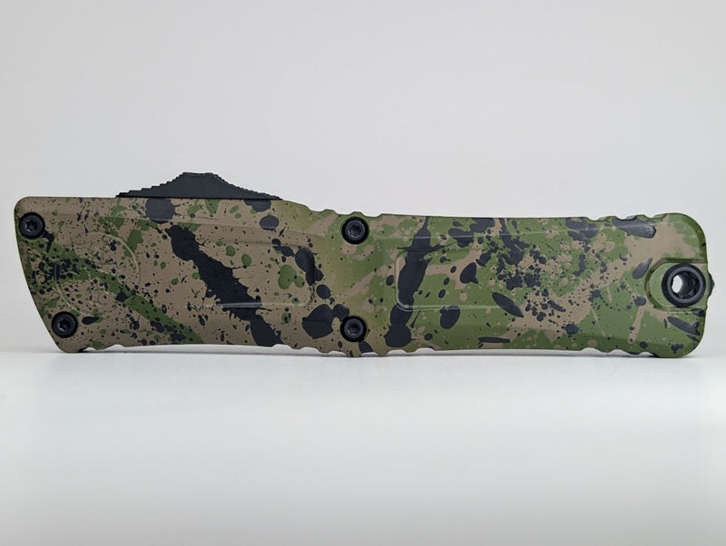 Microtech Combat Troodon D/E Gen III OD Green / Tan Black Splatter Out the Front Knife