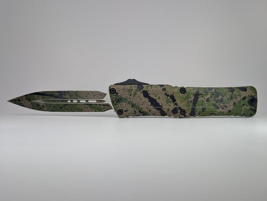 Microtech Combat Troodon D/E Gen III OD Green / Tan Black Splatter Out the Front Knife