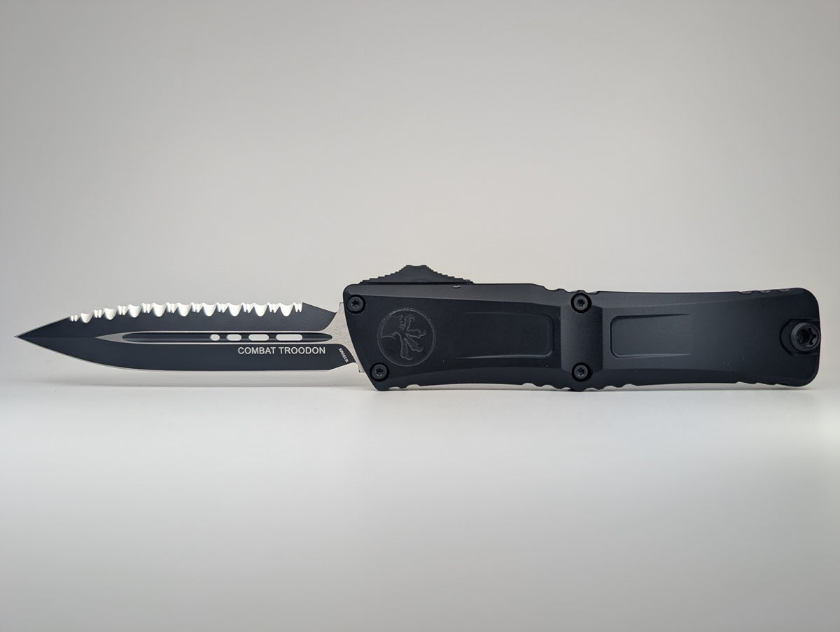 Microtech Combat Troodon Double Edge Gen III Tactical Full Serrated Out the Front Knife