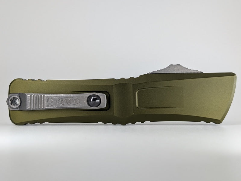Microtech Combat Troodon D/E Gen III OD Green Apocalyptic Partial Serrated Out the Front Knife