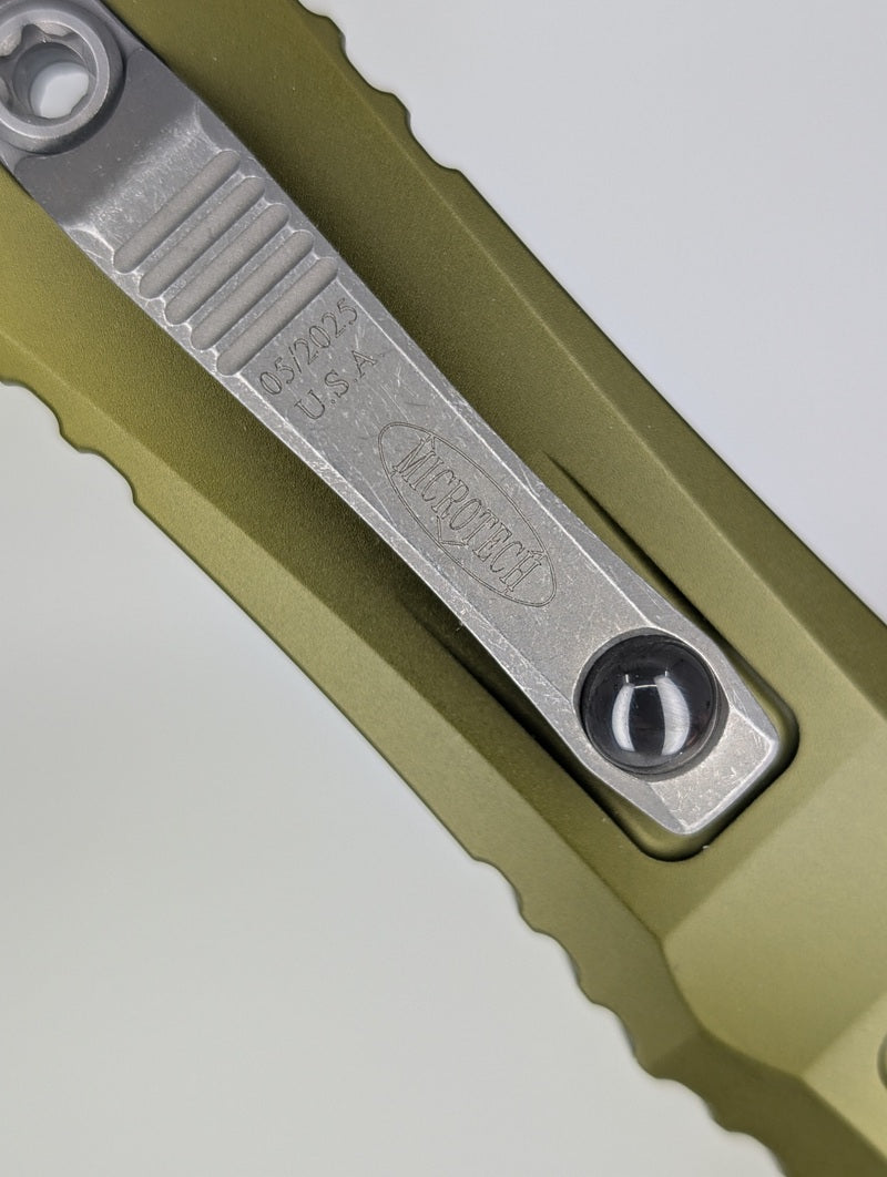Microtech Combat Troodon D/E Gen III OD Green Apocalyptic Partial Serrated Out the Front Knife