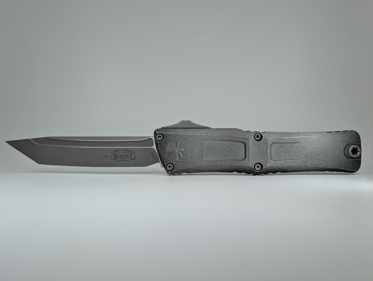 Microtech Combat Troodon Gen III Weathered Metal Apocalyptic Out the Front Knife
