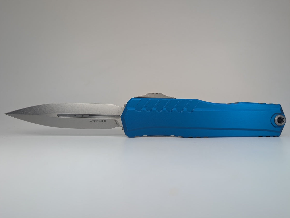 Microtech Cypher II Double Edge Blue Stonewash Standard Out the Front Knife