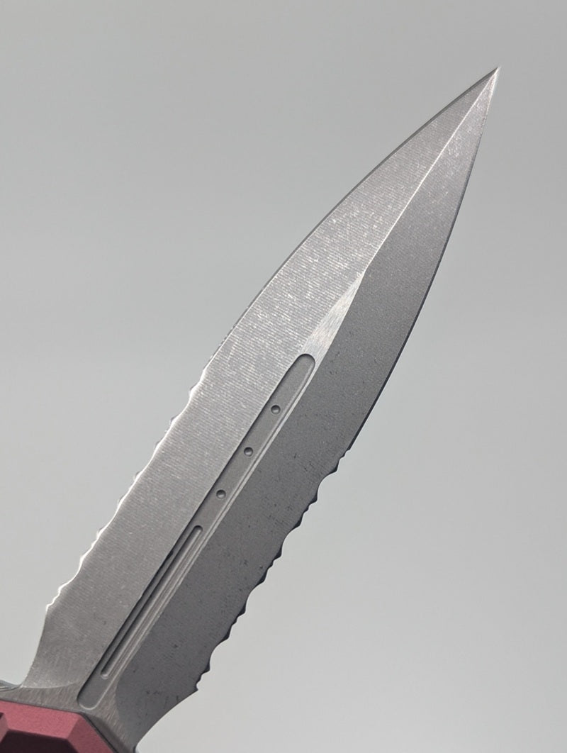 Microtech Cypher II Double Edge Merlot Partial Serrated Out the Front Knife