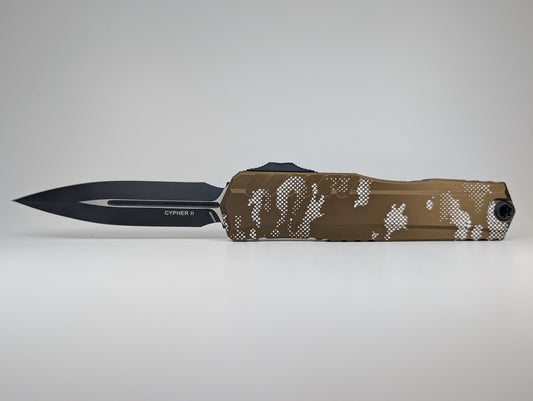 Microtech Cypher II D/E Tan Pixel DLC Out the Front Knife