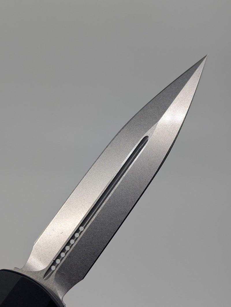 Microtech Dirac Delta Double Edge Black Stonewash Out the Front Knife