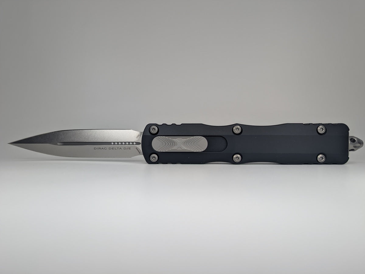 Microtech Dirac Delta Double Edge Black Stonewash Out the Front Knife