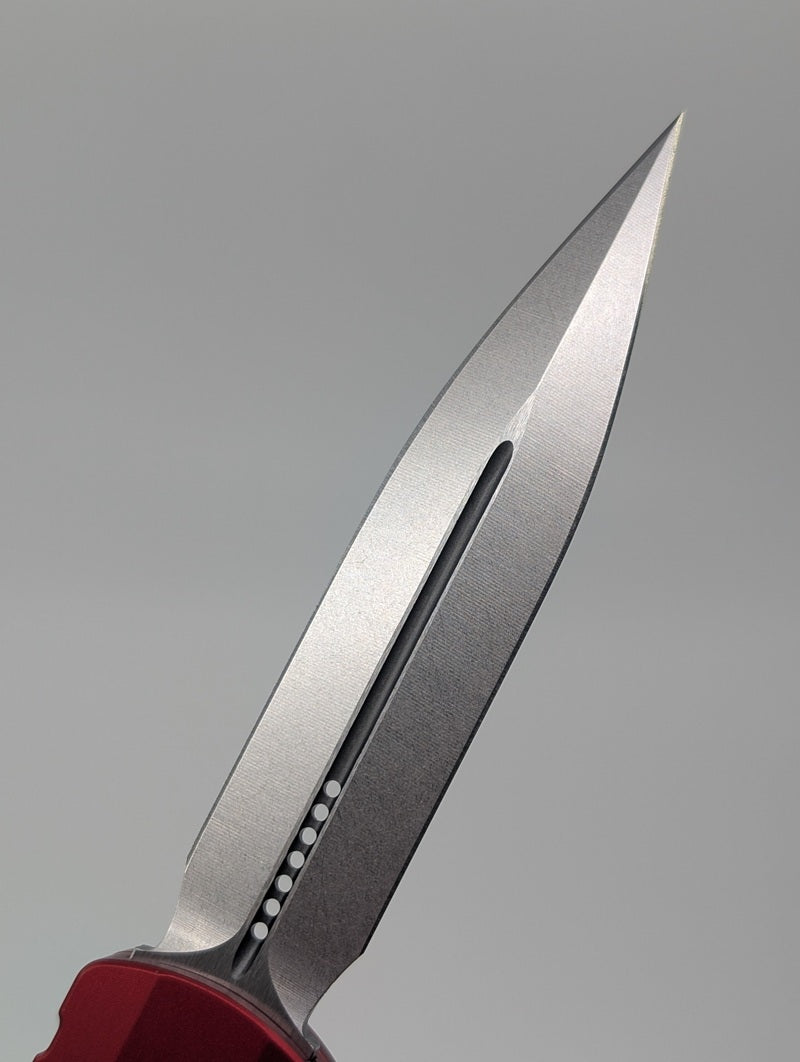 Microtech Dirac Delta Double Edge Red Stonewash Out the Front Knife