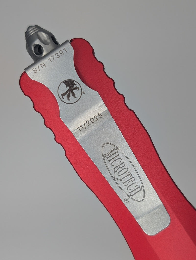 Microtech Dirac Delta Double Edge Red Stonewash Out the Front Knife