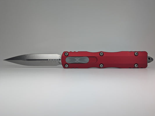 Microtech Dirac Delta Double Edge Red Stonewash Out the Front Knife