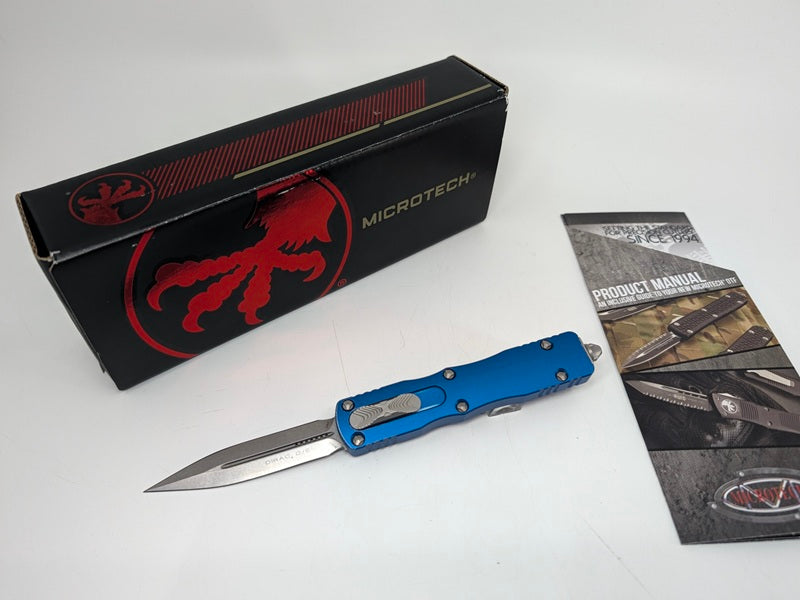 *Consignment* Microtech Dirac D/E Blue Stonewash Out the Front Knife 225-10 BL