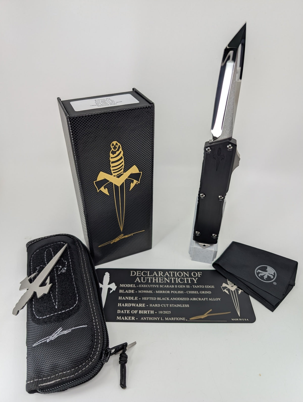 Microtech Marfione Executive Scarab II Gen III Tanto Mirror Polish Chisel Grind Out the Front Knife